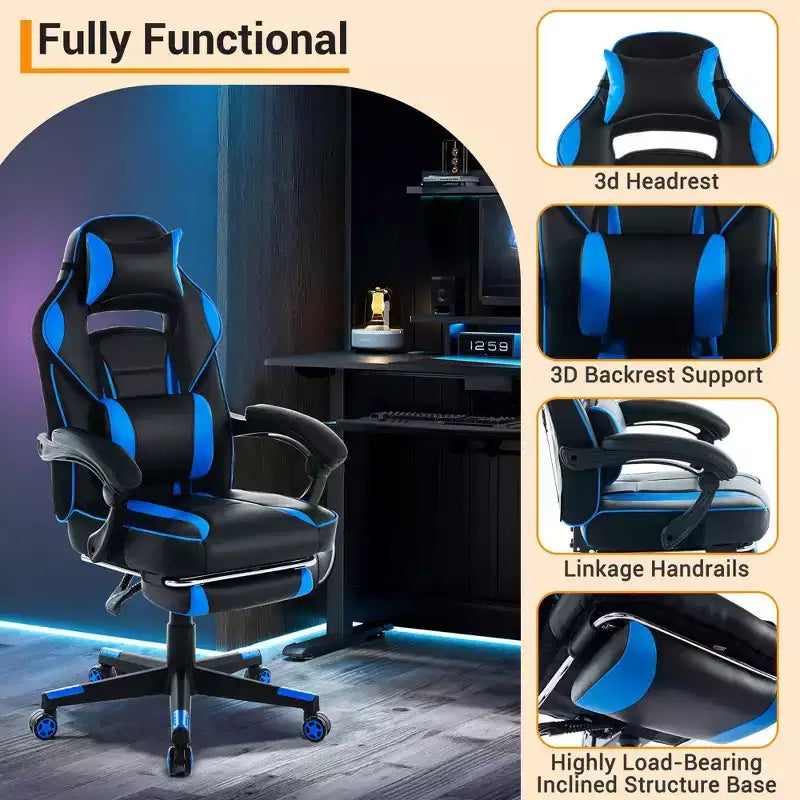 COZONY Chaise de bureau haute, Fauteuil de jeu de direction en cuir à dossier haut avec repose-pieds, Chaise d'ordinateur ergonomique avec support lombaire, appui-tête pivotant à 360°