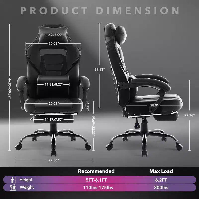 COZONY Chaise de bureau haute, Fauteuil de jeu de direction en cuir à dossier haut avec repose-pieds, Chaise d'ordinateur ergonomique avec support lombaire, appui-tête pivotant à 360°