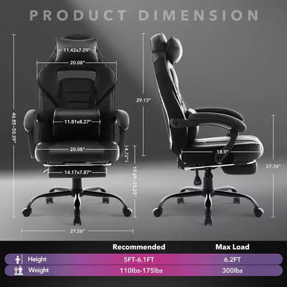 COZONY Chaise de bureau haute, Fauteuil de jeu de direction en cuir à dossier haut avec repose-pieds, Chaise d'ordinateur ergonomique avec support lombaire, appui-tête pivotant à 360°