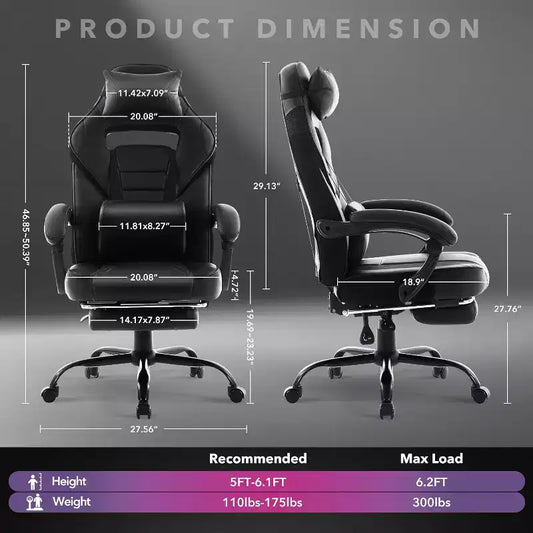 COZONY Chaise de bureau haute, Fauteuil de jeu de direction en cuir à dossier haut avec repose-pieds, Chaise d'ordinateur ergonomique avec support lombaire, appui-tête pivotant à 360°