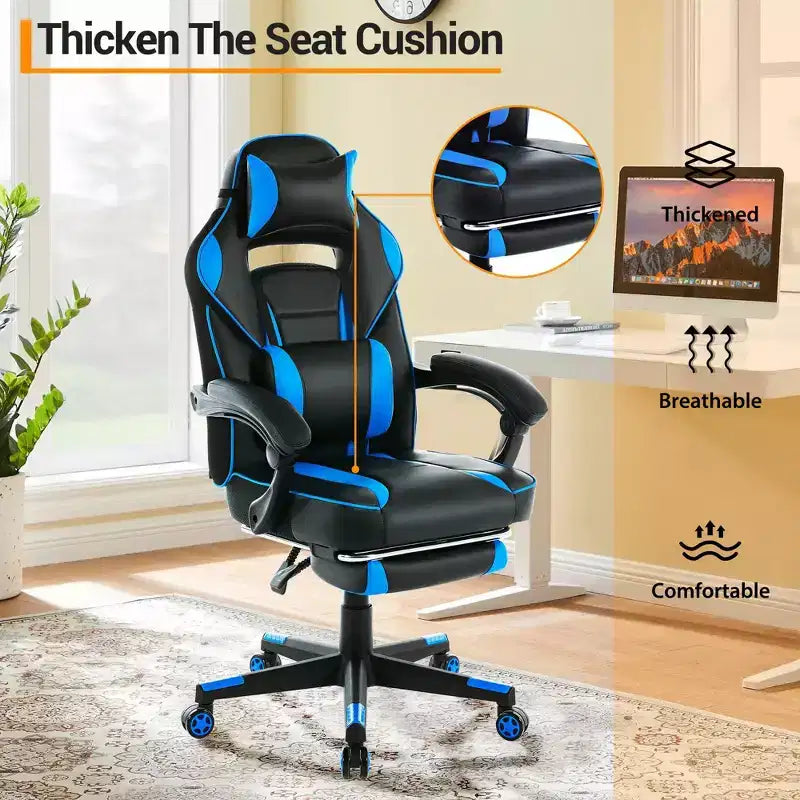 COZONY Chaise de bureau haute, Fauteuil de jeu de direction en cuir à dossier haut avec repose-pieds, Chaise d'ordinateur ergonomique avec support lombaire, appui-tête pivotant à 360°