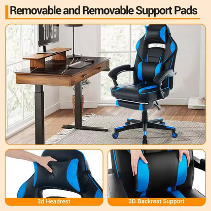 COZONY Chaise de bureau haute, Fauteuil de jeu de direction en cuir à dossier haut avec repose-pieds, Chaise d'ordinateur ergonomique avec support lombaire, appui-tête pivotant à 360°