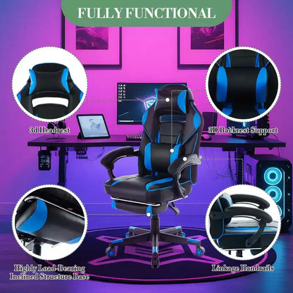 COZONY Chaise de bureau haute, Fauteuil de jeu de direction en cuir à dossier haut avec repose-pieds, Chaise d'ordinateur ergonomique avec support lombaire, appui-tête pivotant à 360°