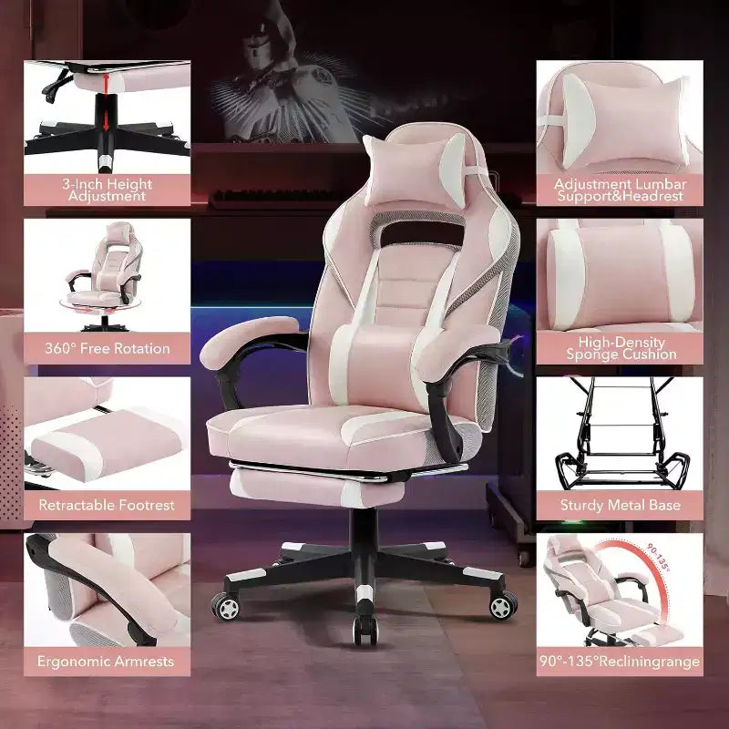 COZONY Chaise de bureau haute, Fauteuil de jeu de direction en cuir à dossier haut avec repose-pieds, Chaise d'ordinateur ergonomique avec support lombaire, appui-tête pivotant à 360°