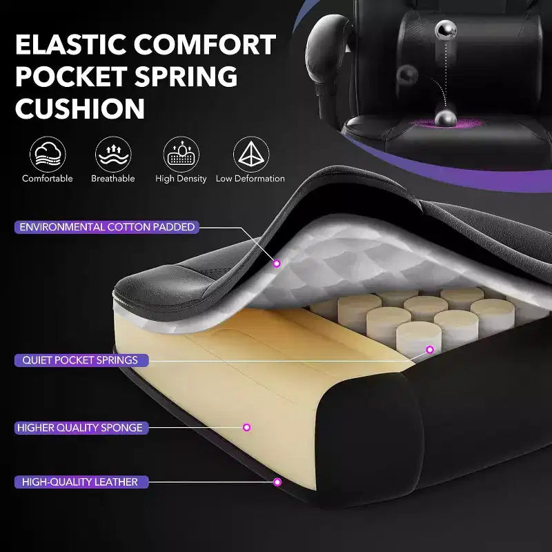 COZONY Chaise de bureau haute, Fauteuil de jeu de direction en cuir à dossier haut avec repose-pieds, Chaise d'ordinateur ergonomique avec support lombaire, appui-tête pivotant à 360°