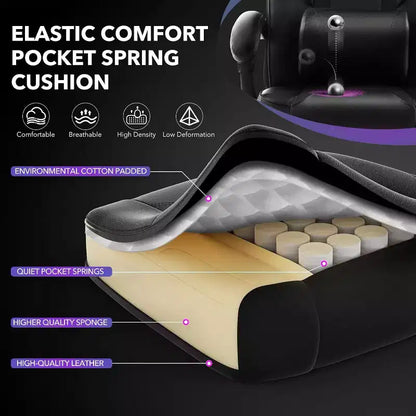 COZONY Chaise de bureau haute, Fauteuil de jeu de direction en cuir à dossier haut avec repose-pieds, Chaise d'ordinateur ergonomique avec support lombaire, appui-tête pivotant à 360°