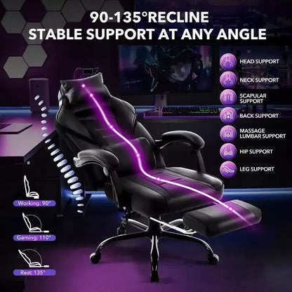 COZONY Chaise de bureau haute, Fauteuil de jeu de direction en cuir à dossier haut avec repose-pieds, Chaise d'ordinateur ergonomique avec support lombaire, appui-tête pivotant à 360°