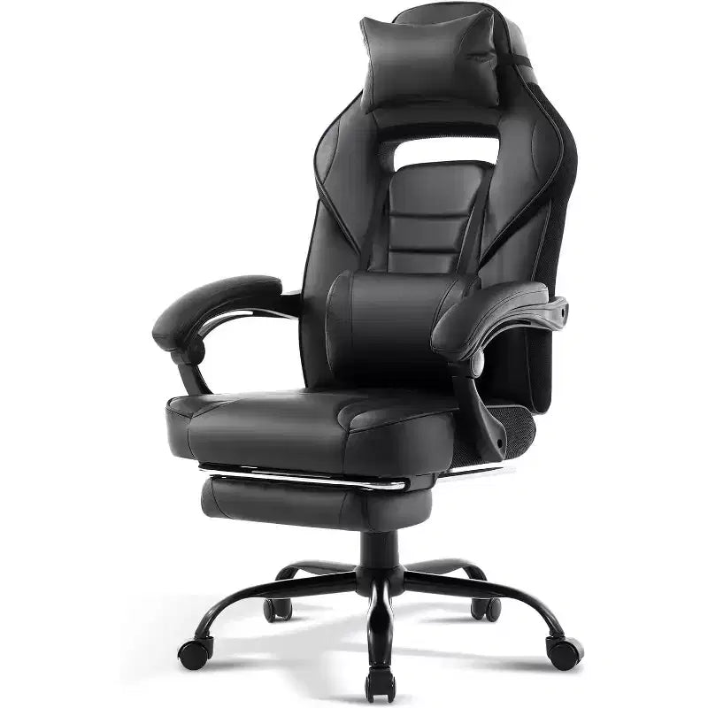 COZONY Chaise de bureau haute, Fauteuil de jeu de direction en cuir à dossier haut avec repose-pieds, Chaise d'ordinateur ergonomique avec support lombaire, appui-tête pivotant à 360°