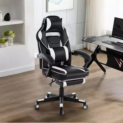 COZONY Chaise de bureau haute, Fauteuil de jeu de direction en cuir à dossier haut avec repose-pieds, Chaise d'ordinateur ergonomique avec support lombaire, appui-tête pivotant à 360°