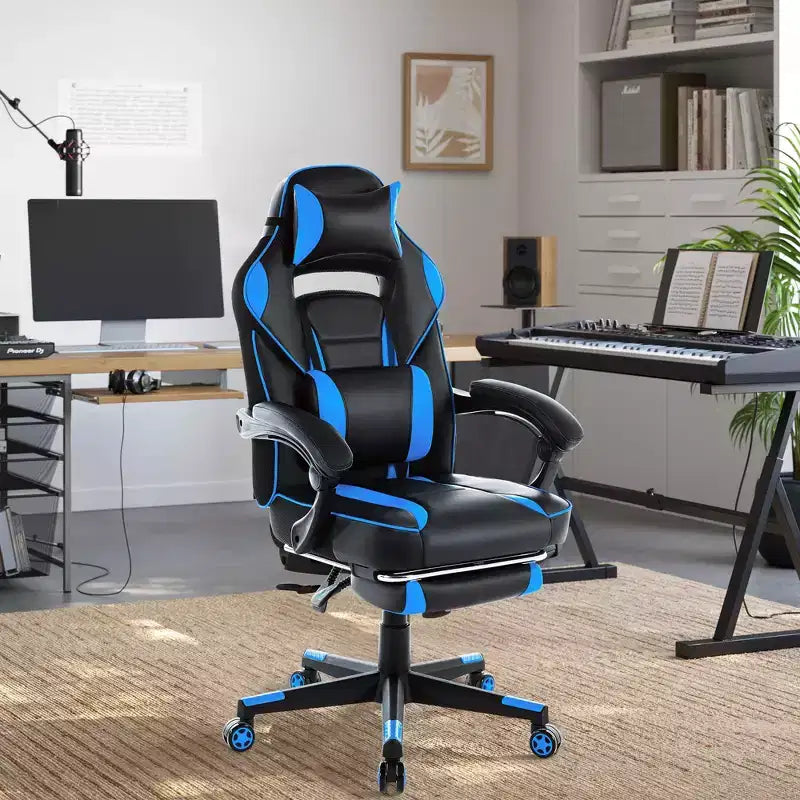 COZONY Chaise de bureau haute, Fauteuil de jeu de direction en cuir à dossier haut avec repose-pieds, Chaise d'ordinateur ergonomique avec support lombaire, appui-tête pivotant à 360°