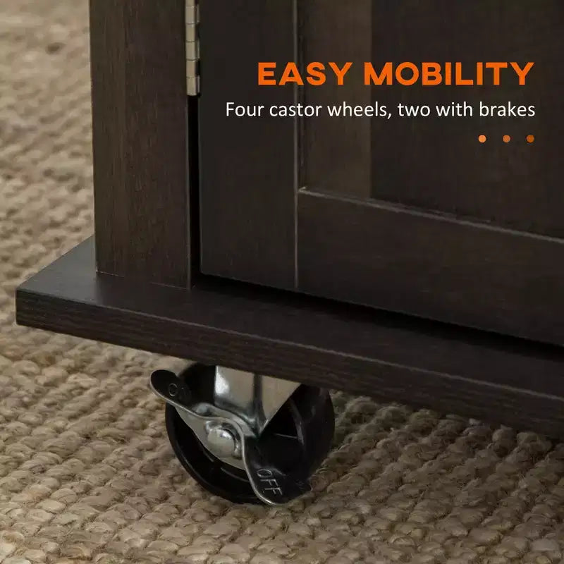 Îlot de cuisine moderne Okak sur roulettes avec étagère à épices, chariot de cuisine avec 2 tiroirs et 4 portes d'armoire, organisateur de comptoir pour cuisine, chêne brun