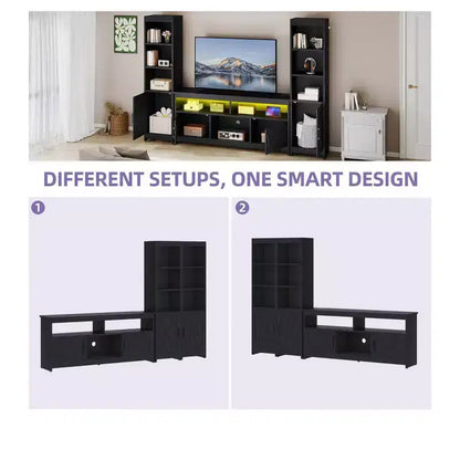 Meuble TV de ferme pour téléviseur de 65 pouces, centre de divertissement à LED avec rangement et prises de courant, meuble TV avec étagères pour salon