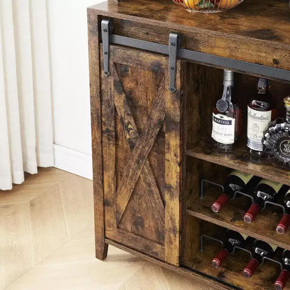 Buffet de bar à café de ferme de 70 po avec porte coulissante, grand rangement avec 7 étagères réglables