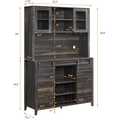 Buffet de bar à café de ferme de 70 po avec porte coulissante, grand rangement avec 7 étagères réglables