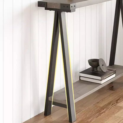 Console 2 niveaux avec rangement, Table d'entrée de style rustique 110 cm avec cadre en métal et MDF, Table basse étroite derrière le canapé pour le salon