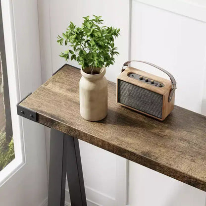 Console 2 niveaux avec rangement, Table d'entrée de style rustique 110 cm avec cadre en métal et MDF, Table basse étroite derrière le canapé pour le salon