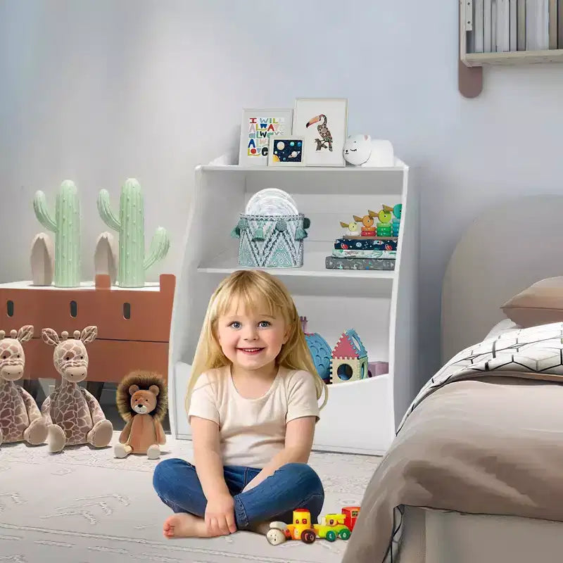Organisateur de rangement, bibliothèque enfant en bois à 2 niveaux, étagère multi-casier, armoire de rangement pour chambre d'enfant, maternelle, école