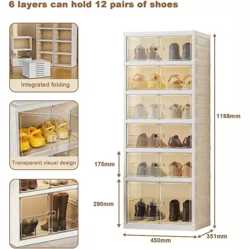 Meuble à chaussures empilable avec portes et roulettes 6 niveaux, 12 paires Idéal pour les couloirs, les salons et les dressings