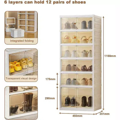 Meuble à chaussures empilable avec portes et roulettes 6 niveaux, 12 paires Idéal pour les couloirs, les salons et les dressings