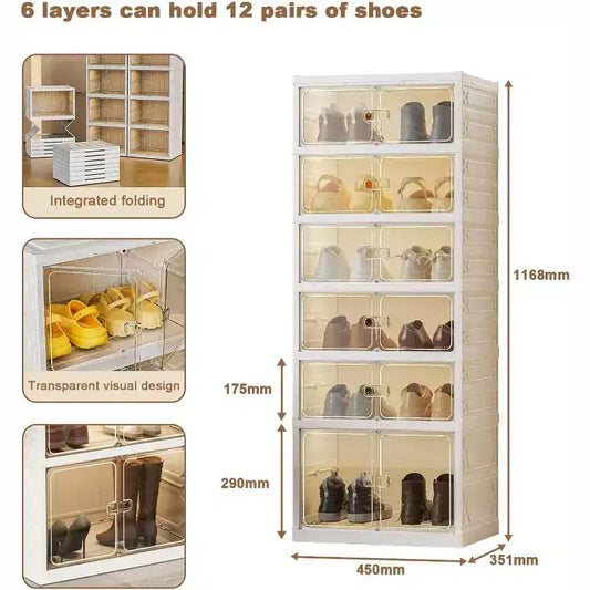 Meuble à chaussures empilable avec portes et roulettes 6 niveaux, 12 paires Idéal pour les couloirs, les salons et les dressings