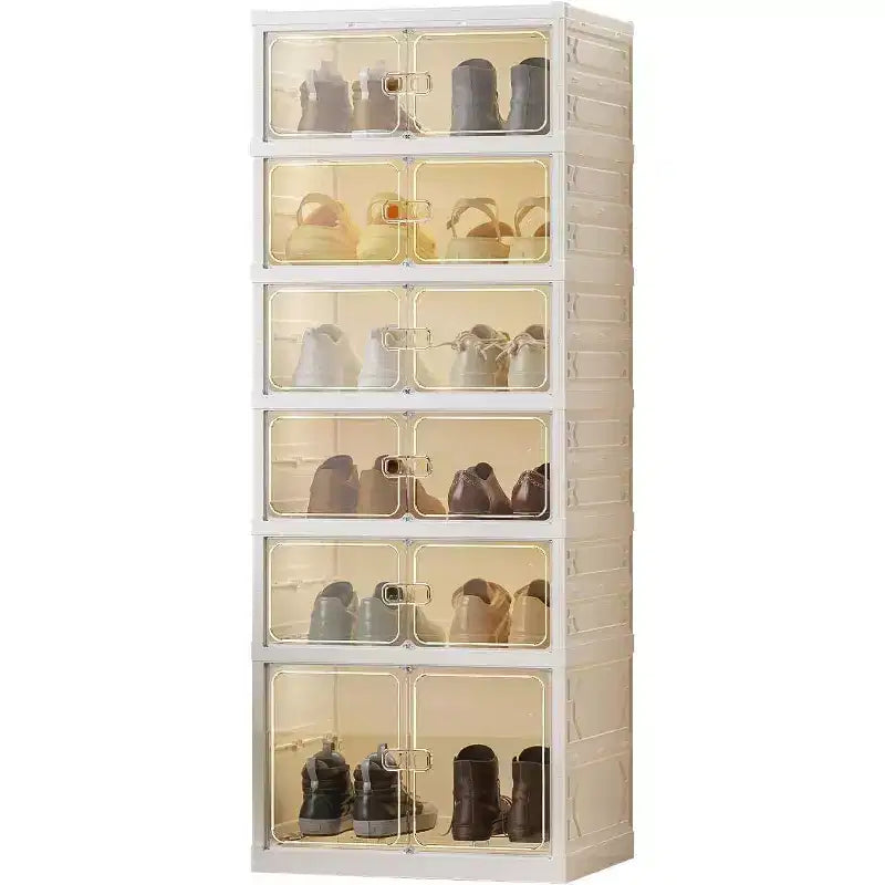 Stackable Shoe Cabinet with Doors and Wheels 6 Tier, 12 Pairs Ideal for Hallways, Living Rooms, and Walk-In Closets