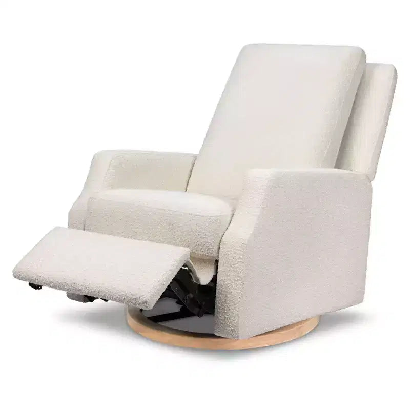 Fauteuil inclinable et pivotant Namesake Crewe Electronic - Bouclé ivoire avec base en bois clair