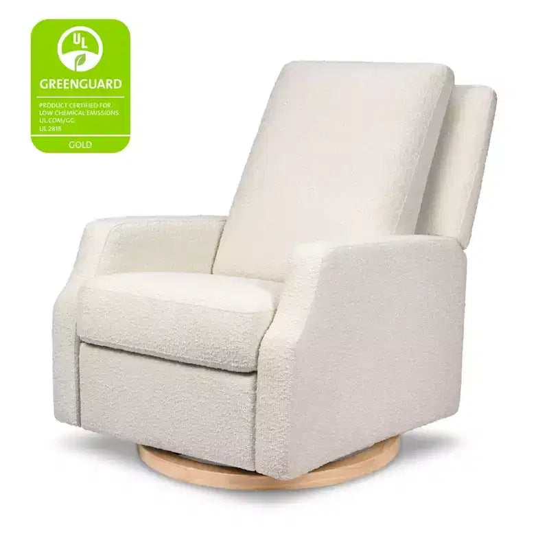 Fauteuil inclinable et pivotant Namesake Crewe Electronic - Bouclé ivoire avec base en bois clair