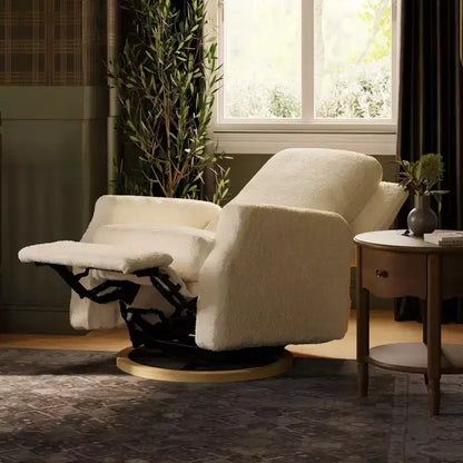 Fauteuil inclinable et pivotant Namesake Crewe Electronic - Bouclé ivoire avec base en bois clair