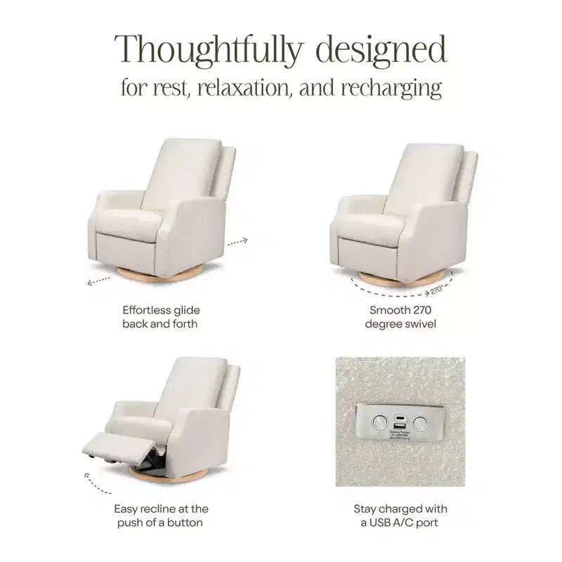 Fauteuil inclinable et pivotant Namesake Crewe Electronic - Bouclé ivoire avec base en bois clair