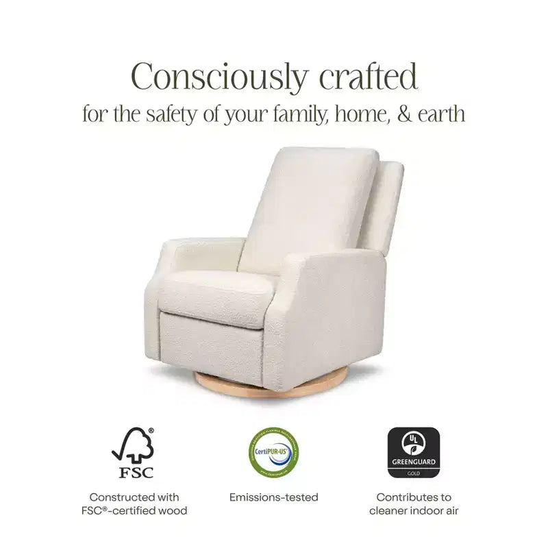 Fauteuil inclinable et pivotant Namesake Crewe Electronic - Bouclé ivoire avec base en bois clair