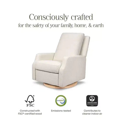 Fauteuil inclinable et pivotant Namesake Crewe Electronic - Bouclé ivoire avec base en bois clair