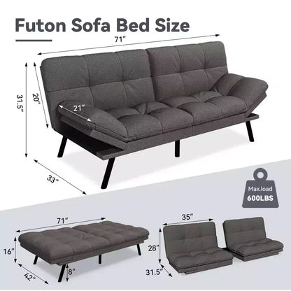 Dyonery 71 Canapé Futon Convertible, Canapé Futon Moderne en Lin avec Coussin Détachable, Dossier et Accoudoirs Réglables