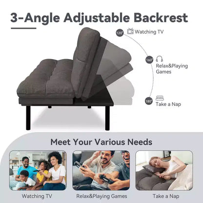 Dyonery 71 Canapé Futon Convertible, Canapé Futon Moderne en Lin avec Coussin Détachable, Dossier et Accoudoirs Réglables