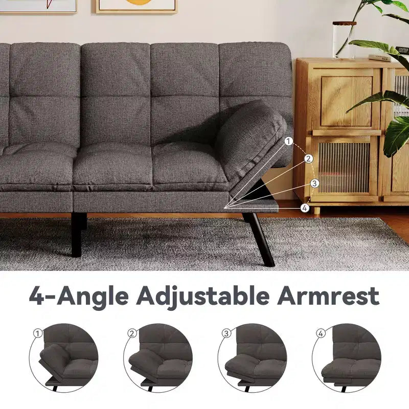 Dyonery 71 Canapé Futon Convertible, Canapé Futon Moderne en Lin avec Coussin Détachable, Dossier et Accoudoirs Réglables