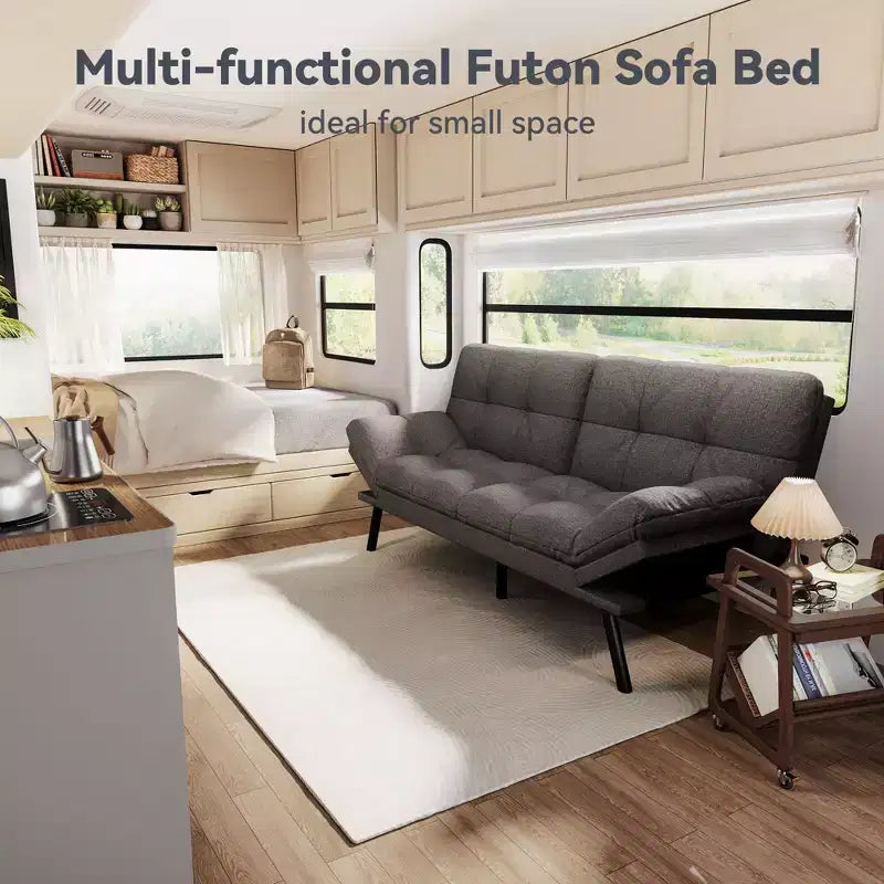 Dyonery 71 Canapé Futon Convertible, Canapé Futon Moderne en Lin avec Coussin Détachable, Dossier et Accoudoirs Réglables