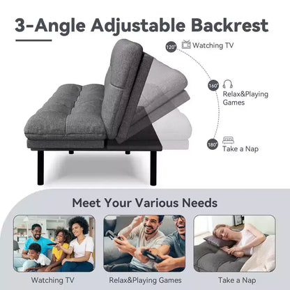Dyonery 71 Canapé Futon Convertible, Canapé Futon Moderne en Lin avec Coussin Détachable, Dossier et Accoudoirs Réglables