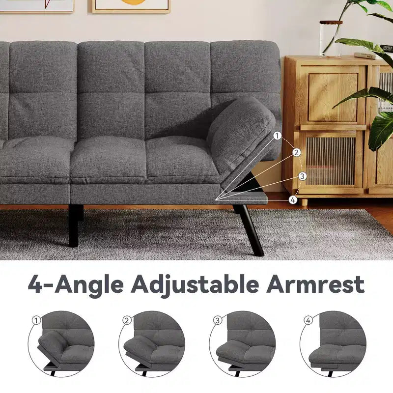 Dyonery 71 Canapé Futon Convertible, Canapé Futon Moderne en Lin avec Coussin Détachable, Dossier et Accoudoirs Réglables
