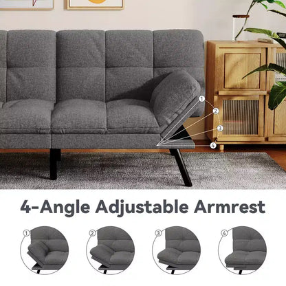 Dyonery 71 Canapé Futon Convertible, Canapé Futon Moderne en Lin avec Coussin Détachable, Dossier et Accoudoirs Réglables