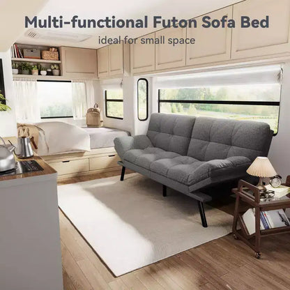 Dyonery 71 Canapé Futon Convertible, Canapé Futon Moderne en Lin avec Coussin Détachable, Dossier et Accoudoirs Réglables