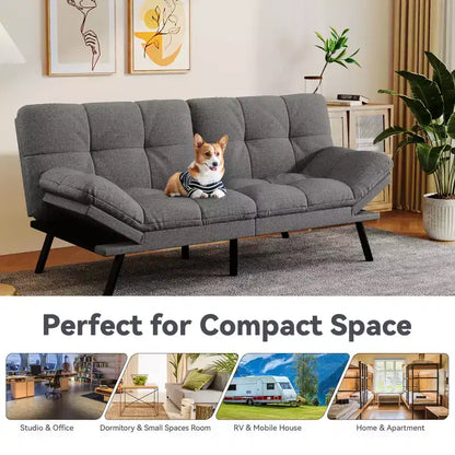 Dyonery 71 Canapé Futon Convertible, Canapé Futon Moderne en Lin avec Coussin Détachable, Dossier et Accoudoirs Réglables