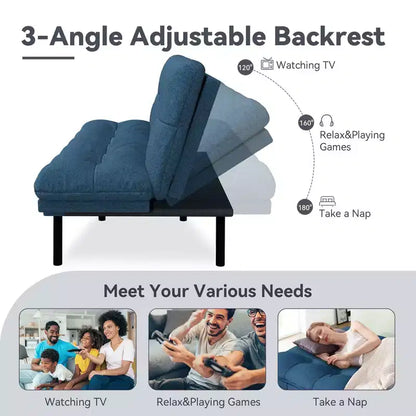 Dyonery 71 Canapé Futon Convertible, Canapé Futon Moderne en Lin avec Coussin Détachable, Dossier et Accoudoirs Réglables