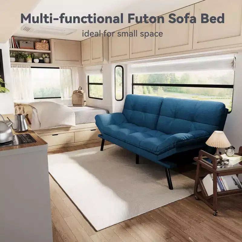 Dyonery 71 Canapé Futon Convertible, Canapé Futon Moderne en Lin avec Coussin Détachable, Dossier et Accoudoirs Réglables