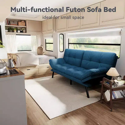 Dyonery 71 Canapé Futon Convertible, Canapé Futon Moderne en Lin avec Coussin Détachable, Dossier et Accoudoirs Réglables