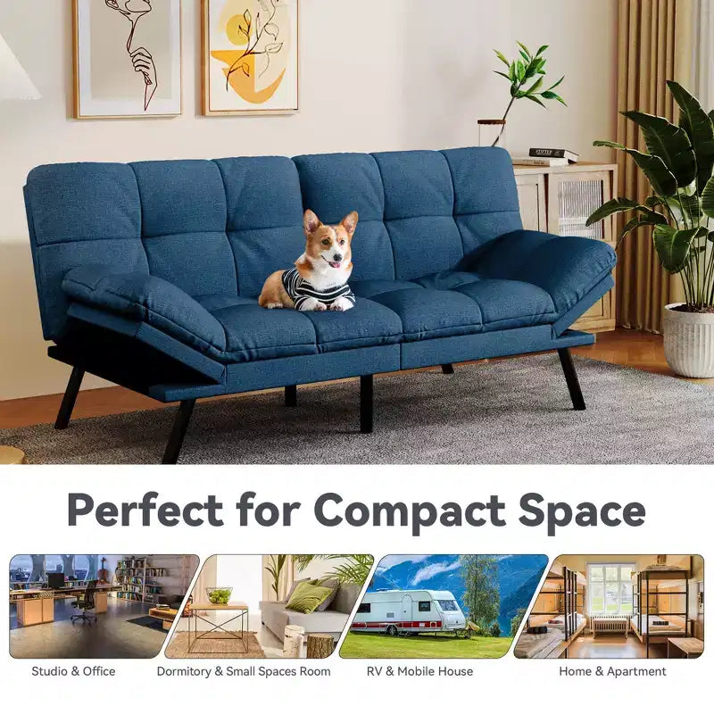 Dyonery 71 Canapé Futon Convertible, Canapé Futon Moderne en Lin avec Coussin Détachable, Dossier et Accoudoirs Réglables