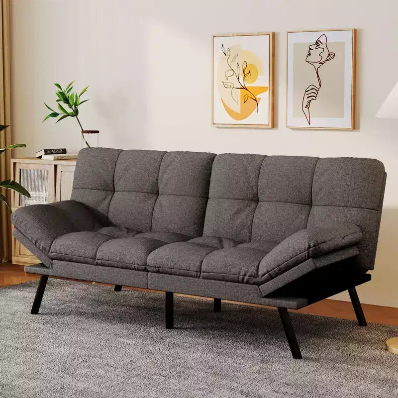 Dyonery 71 Canapé Futon Convertible, Canapé Futon Moderne en Lin avec Coussin Détachable, Dossier et Accoudoirs Réglables