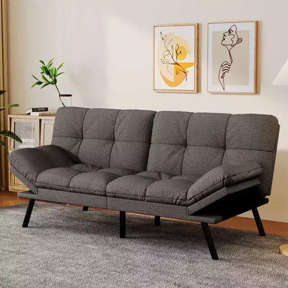 Dyonery 71 Canapé Futon Convertible, Canapé Futon Moderne en Lin avec Coussin Détachable, Dossier et Accoudoirs Réglables