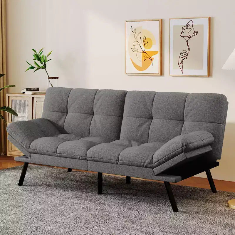 Dyonery 71 Canapé Futon Convertible, Canapé Futon Moderne en Lin avec Coussin Détachable, Dossier et Accoudoirs Réglables