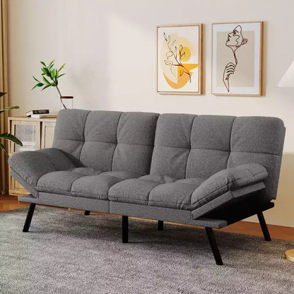 Dyonery 71 Canapé Futon Convertible, Canapé Futon Moderne en Lin avec Coussin Détachable, Dossier et Accoudoirs Réglables
