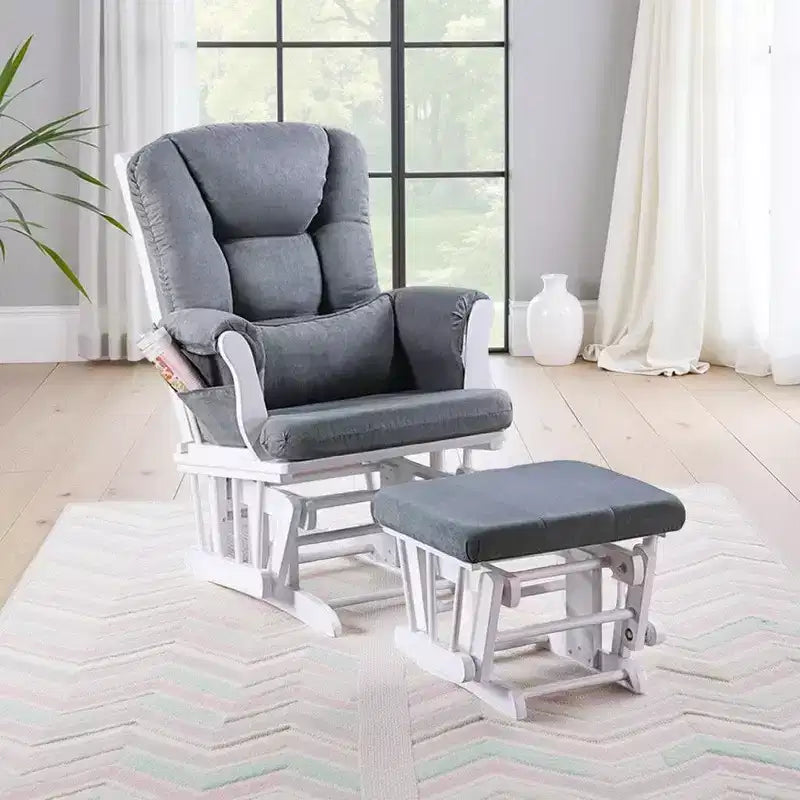 Fauteuil inclinable manuel Royal Hampton Glider avec pouf carré, bois blanc, gris