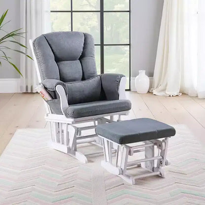 Fauteuil inclinable manuel Royal Hampton Glider avec pouf carré, bois blanc, gris